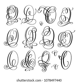 calligraphy lettering script font O set, hand written signature