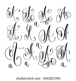 calligraphy lettering script font A set, hand written signature letter design, vector illustration