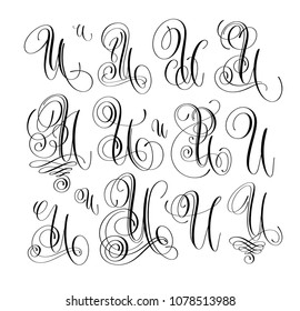 Calligraphy Lettering Script Font Y Set Stock Illustration 1079110574