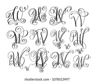 calligraphy lettering script font w set, hand written