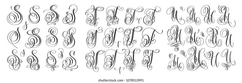 Calligraphy Letters Set S, T And U, Script Font