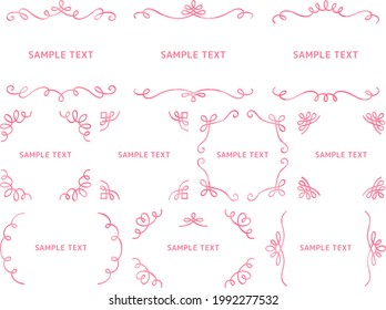 Calligraphy line decoration frame set in pink watercolor style