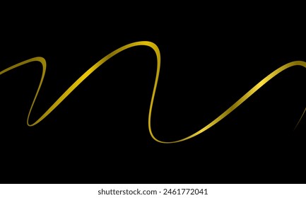 Calligraphy line design. Gold gradient in abstract dynamic wave illustration on black background. Elegant surface idea template