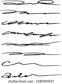 Calligraphy Lines By Hand. Human Handwriting. Uneven Pen Lines