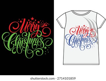 Caligrafía Feliz Navidades Decorativo Script Festiva Diseño de camiseta