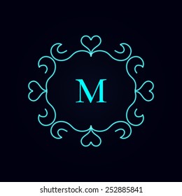 Calligraphy monogram floral design, vintage pattern logo letters m. EPS10