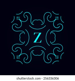 Calligraphy monogram floral design, vintage pattern logo letters z. EPS 10