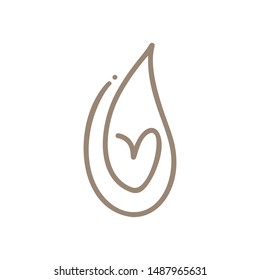 calligraphy monoline vector Heart with drop of water. Hand drawnlove sign icon of eco design. Concepn symbol for t-shirt, greeting card, poster. flat element illustration