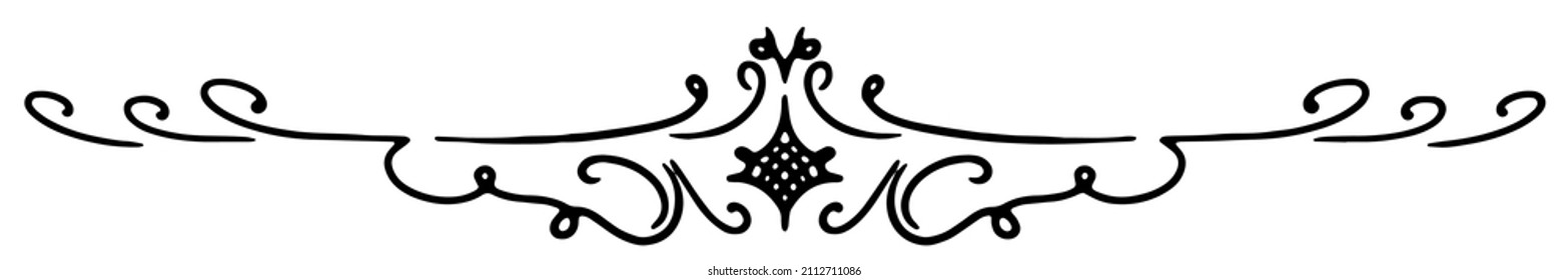Calligraphy ornament line. Calligraphic text divider, border, separator decor design. Antique vintage victorian elegant decoration element. Filigree frame ornament line. Hand drawn vector illustration