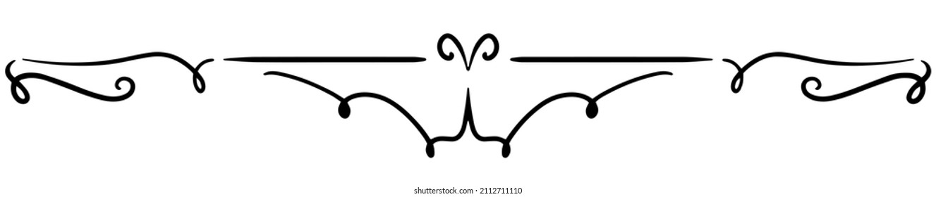 Calligraphy ornament line. Calligraphic text divider, border, separator decor design. Antique vintage victorian elegant decoration element. Filigree frame ornament line. Hand drawn vector illustration