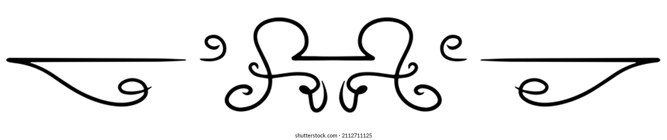 Calligraphy ornament line. Calligraphic text divider, border, separator decor design. Antique vintage victorian elegant decoration element. Filigree frame ornament line. Hand drawn vector illustration