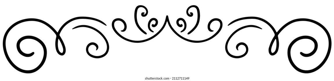 Calligraphy ornament line. Calligraphic text divider, border, separator decor design. Antique vintage victorian elegant decoration element. Filigree frame ornament line. Hand drawn vector illustration