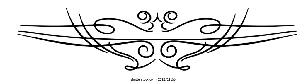 Calligraphy ornament line. Calligraphic text divider, border, separator decor design. Antique vintage victorian elegant decoration element. Filigree frame ornament line. Hand drawn vector illustration