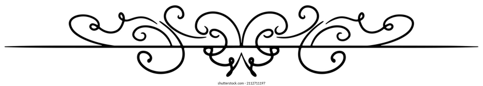 Calligraphy ornament line. Calligraphic text divider, border, separator decor design. Antique vintage victorian elegant decoration element. Filigree frame ornament line. Hand drawn vector illustration