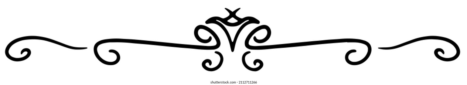 Calligraphy ornament line. Calligraphic text divider, border, separator decor design. Antique vintage victorian elegant decoration element. Filigree frame ornament line. Hand drawn vector illustration