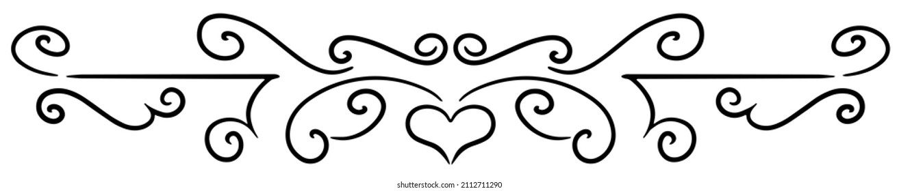 Calligraphy ornament line. Calligraphic text divider, border, separator decor design. Antique vintage victorian elegant decoration element. Filigree frame ornament line. Hand drawn vector illustration