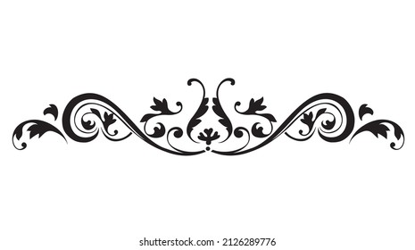 Calligraphy ornament line. Calligraphic text divider, border, separator decor design. Antique vintage victorian elegant decoration element. Filigree frame ornament line. Hand drawn vector illustration