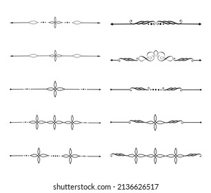 Calligraphy ornament line. Calligraphic text divider, border, separator decor design. Antique vintage victorian elegant decoration element. Filigree frame ornament line. Hand drawn vector illustration