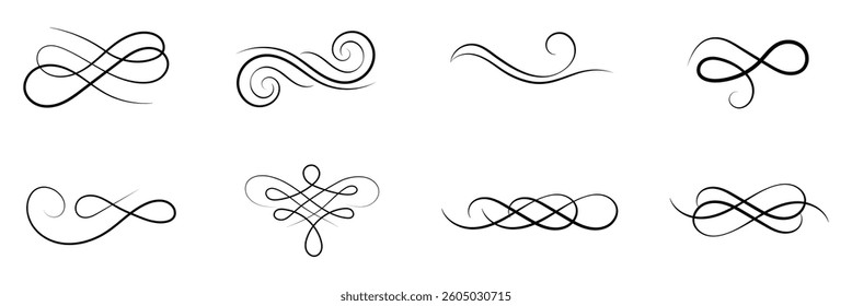 Calligraphy ornate frame elements. Vintage and filigree decoration. Ornate frames, scroll swirls element. divider vintage invitation. filigree scroll element .EPS 10 .