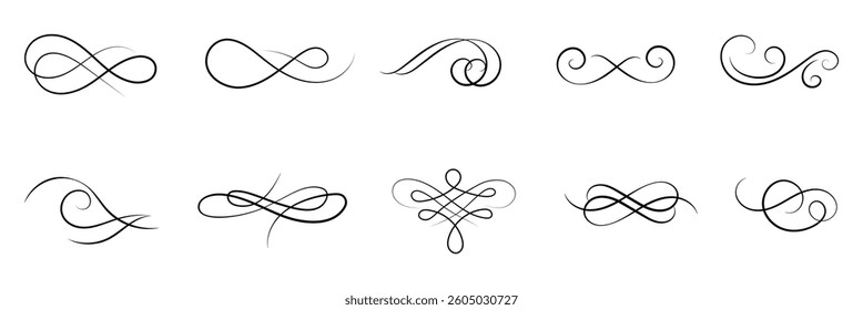 Calligraphy ornate frame elements. Vintage and filigree decoration. Ornate frames, scroll swirls element. divider vintage invitation. filigree scroll element .EPS 10 .