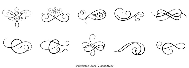 Calligraphy ornate frame elements. Vintage and filigree decoration. Ornate frames, scroll swirls element. divider vintage invitation. filigree scroll element .EPS 10 .