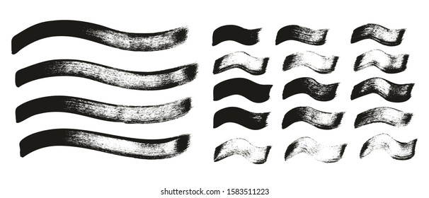 Calligraphy Paint Wide Brush Curved Lines High Detail Abstract Vector Background Set 3955