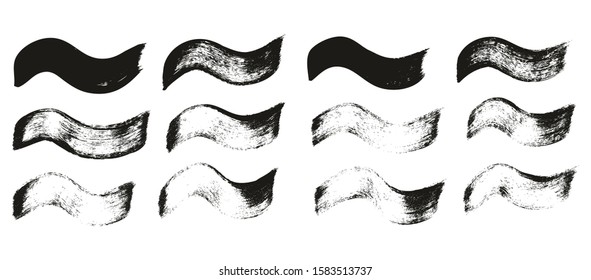 Calligraphy Paint Wide Brush Curved Lines High Detail Abstract Vector Background Set 10