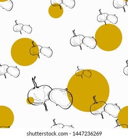 Calligraphy path vector coloured Jicama pattern with yellow circles  for kraft, cards, posters, wrapping, design, decor, branding