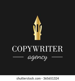 Calligraphy Pen Logo For Copywriting Agency, School, Education Or Other Business. Vector Feather Symbol