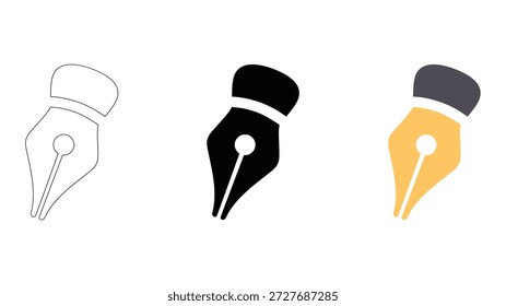 Calligraphy pen nib icons solid, line, and colourful styles for artistic lettering  writing tools