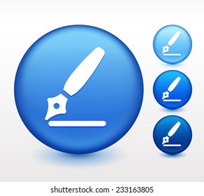 Calligraphy Pen on Blue Round Button