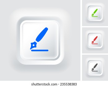 Calligraphy Pen on White Square Button