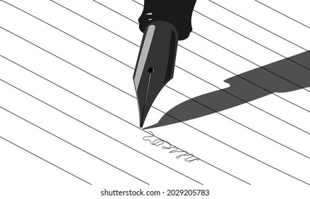 Un vector de pluma caligráfica, escribiendo con un lápiz caligráfico