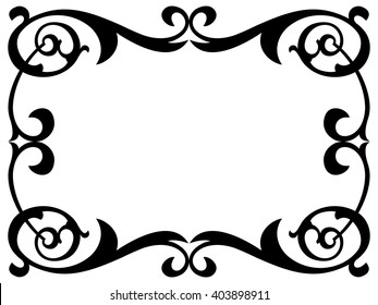 calligraphy penmanship curly baroque frame black