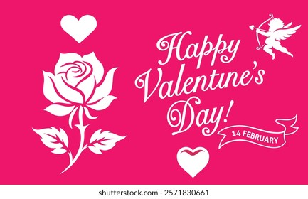 Calligraphy phrase Happy Valentine s Day with flourish and flower Vector Valentines Day Hand Drawn