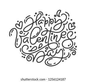 Calligraphy phrase Happy Valentines Day. Vector monoline Valentines Day Hand Drawn lettering. Heart Holiday sketch doodle Design valentine card. love decor for web, wedding print. Isolated illustratio