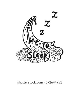 Calligraphy postcard poster graphic design lettering element with phrase Time to Sleep. Vector illustration.
