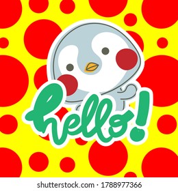 Calligraphy print - Penguins hello. Red color  decorative vector polka dots On a yellow background. Seamless pattern  for web projects, greetings cards, presentations templates.