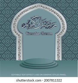 caligrafía de fondo ramadan kareem con 3d podio, concepto islámico y árabe.