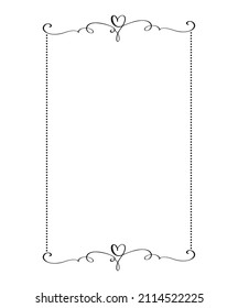 Calligraphy rectangular vector ornamental frame with heart. Valentine Day decorative ornament for decoration, design of wedding invitation, love romantic greeting card.