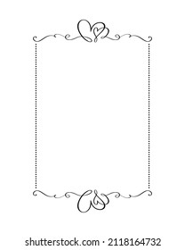 Calligraphy rectangular vector ornamental frame with heart. Valentine Day decorative ornament for decoration, design of wedding invitation, love romantic greeting card.
