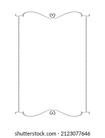 Calligraphy rectangular vector ornamental frame with heart. Valentine Day decorative ornament for decoration, design of wedding invitation, love romantic greeting card.