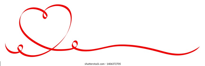 Calligraphy Red Heart With Two Swirls Ribbon