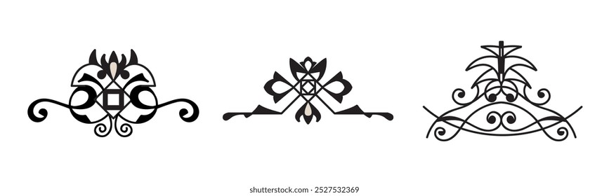 Calligraphy retro swirl ornaments on black colour
