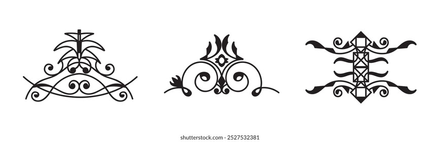 Calligraphy retro swirl ornaments on black colour