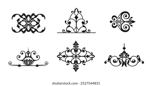 Calligraphy retro swirl ornaments on black colour