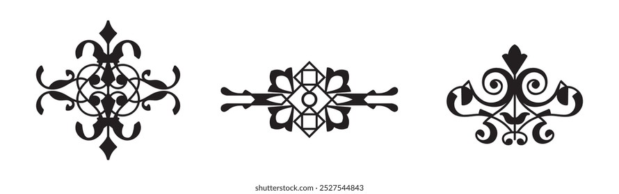 Calligraphy retro swirl ornaments on black colour