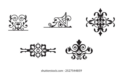Calligraphy retro swirl ornaments on black colour