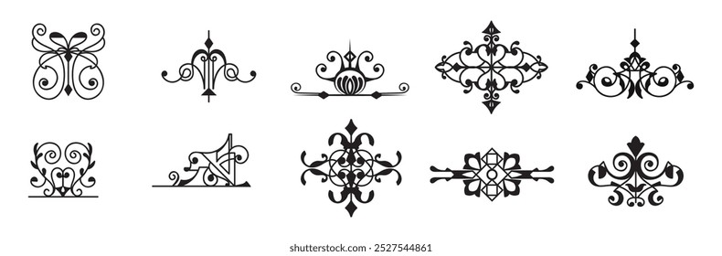 Calligraphy retro swirl ornaments on black colour