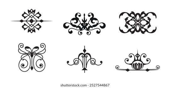 Calligraphy retro swirl ornaments on black colour